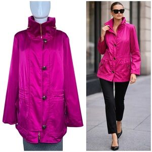 Escada Windbreaker Jacket Size 10 Convertible Collar Lightweight Rain Coat Pink